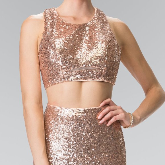 Crew Neck Sequined Two Piece Prom Dress GSGL2333 - Picture 3 of 7